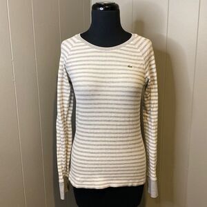 Lacoste 40/Medium Sweater Pullover Striped Waffle Knit